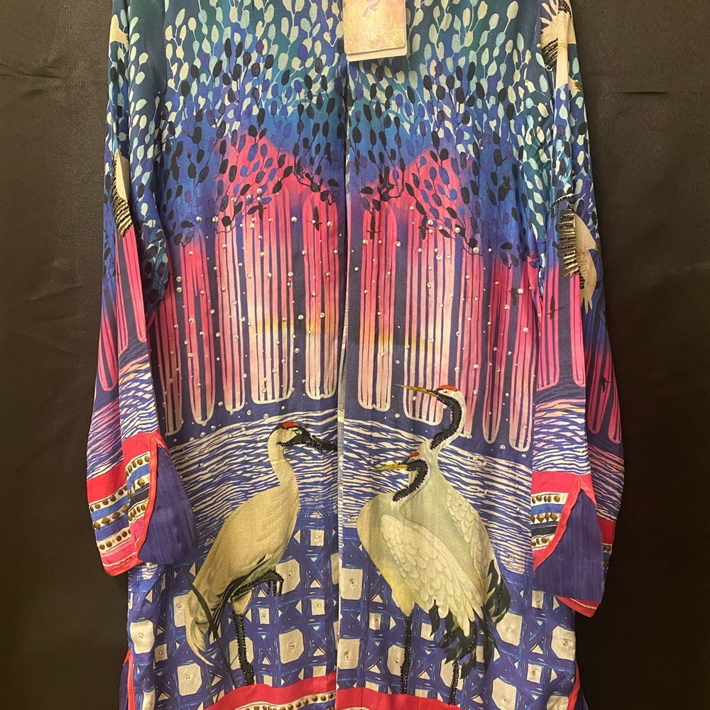 NWT! SAPPHIRE silk collection printed shirt Sz s purple birds